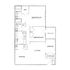 Modern floor plan layout showcasing two spacious bedrooms, two bathrooms, a sleek kitchen, open living and dining area, cozy office space, private balcony, and ample storage options.