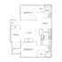 Modern 2D floor plan featuring two bedrooms, a comfortable living area, functional office space, and two bathrooms with walk-in closets.