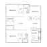 Chic floor plan featuring 3 bedrooms, 2 bathrooms, a spacious living and dining area, and a modern kitchen with laundry facilities.