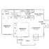 Charming floor plan showcasing 2 spacious bedrooms with closets, 2 modern baths, a cozy kitchen adjacent to an elegant dining area, and a welcoming living room leading to a porch.