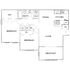 Chic apartment floor plan showcasing 2 bedrooms, a dedicated den or study, and open living-dining area with modern kitchen.