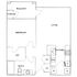 Sleek floor plan featuring a spacious living area, bedroom with walk-in closet, modern kitchen, and inviting balcony with storage.