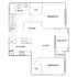 Modern floor plan showcasing 2 spacious bedrooms, bright living area with balcony, and a sleek kitchen with dining space.