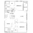Contemporary floor plan with two bedrooms, modern kitchen, and spacious living area with balcony access.