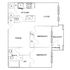 Charming floor plan showcasing 2 bedrooms, expansive living and dining areas, a modern kitchen, and a cozy balcony.
