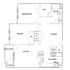 Inviting floor plan showcasing a versatile 1-bedroom, spacious office, open living and dining area with a balcony, and a modern kitchen complete with appliances.