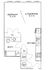 Efficient floor plan featuring 1 bedroom, cozy living/dining area, and a modern kitchen with appliances.