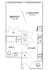 Efficient apartment floor plan featuring 1 bedroom, 1 bath, a combined living and dining area, and a compact kitchen.