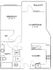 Modern floor plan boasting 1 spacious bedroom, open living/dining area, and a stylish kitchen with balcony access.