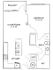 Modern apartment floor plan featuring one bedroom, open living and dining area, fully equipped kitchen, and inviting balcony.