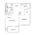Cozy floor plan with one-bedroom, open living room, modern kitchen, and inviting balcony.