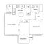 Elegant floor plan showcasing a spacious one-bedroom apartment with a study, modern kitchen, and inviting balcony.