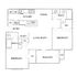 Elegant floor plan illustrating two spacious bedrooms, a study, open living and dining area, and modern kitchen, all complemented by a balcony and ample storage.