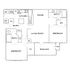 Spacious floor plan showcasing 2 bedrooms, 2 baths, open living and dining area, kitchen, and balcony with storage, ideal for comfortable living.