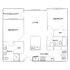Modern floor plan showcasing 2 bedrooms, spacious living room, and kitchen with patio access.