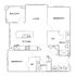 Contemporary 2D floor plan featuring 2 bedrooms, a spacious living area, modern kitchen, 2 baths, and a charming balcony.