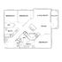 Elegant floor plan showcasing three bedrooms, a modern kitchen with island, spacious living and dining areas, two bathrooms, and a charming balcony.