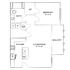 Charming apartment floor plan with 1 bedroom, 1 bath, open-concept kitchen, and living/dining area, complete with a balcony.