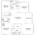 Charming floor plan showcasing 3 spacious bedrooms, a cozy living room with a balcony, modern kitchen, and two elegant bathrooms.