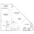 Inviting floor plan with a spacious bedroom, open living and dining area, and charming kitchen, featuring a balcony for outdoor relaxation.