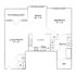 Inviting floor plan showcasing a spacious 1-bedroom, including a cozy living room, modern kitchen, and elegant dining area, with patio access and ample storage space.
