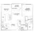 Modern floor plan showcasing a spacious two-bedroom apartment with a master suite, open living and dining area, kitchen, and private patio.