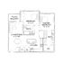Modern floor plan showcasing 2 bedrooms, including a master suite, 2 bathrooms, open-concept living and dining area, and a stylish kitchen connected to a patio/balcony.