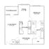 Chic apartment floor plan featuring a spacious living room, a modern kitchen, a cozy bedroom, dining area, office/den space, and a relaxing patio/balcony.