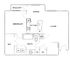 Contemporary floor plan showcasing a spacious bedroom, open kitchen, dining area, and living space with access to a balcony.