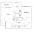 Spacious floor plan featuring a bedroom, modern kitchen, dining area, and living room leading to a balcony.