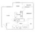 Modern floor plan featuring a spacious living area, elegant kitchen, dining space, and balcony alongside a cozy bedroom with walk-in closet.