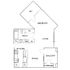 Modern floor plan showcasing a stylish 1-bedroom layout with a walk-in closet, open living and dining area, kitchen, bathroom, and balcony with storage.