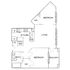 Charming floor plan featuring two bedrooms, spacious living area, modern kitchen, balcony, and two walk-in closets.