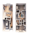 Elegant 3D floor plan showcasing a dual-level townhouse with garage, open-concept living area, and two bedrooms.