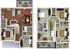 Spacious duplex floor plan showcasing 4 bedrooms, a modern kitchen, and expansive living areas.