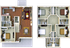 Elegant 3D floor plan showcasing a two-level apartment with a spacious kitchen, living area, and five bedrooms.