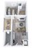 Modern 3D floor plan showcasing a cozy 1-bedroom apartment with a stylish living area, sleek kitchen, chic bathroom, and a private balcony.