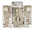 Spacious 2-bedroom floor plan with cozy open-concept living area, modern kitchen, and private balcony, ideal for stylish urban living.