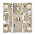 Charming floor plan showcasing three bedrooms, a cozy living area, and a modern kitchen with a central dining space.