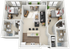 Modern 3D floor plan showcasing a bright, open-layout apartment with 2 bedrooms, a stylish living area, and a sleek kitchen. Includes 2 bathrooms and a convenient washer/dryer space, perfect for comfortable living.