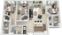 Modern 3D floor plan featuring three spacious bedrooms, an elegant living area, and a contemporary kitchen with an island. Includes two bathrooms and a stylish balcony for outdoor relaxation.