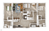 Modern 3-bedroom floor plan featuring a spacious open-concept living area, elegant kitchen with bar seating, and two stylish bathrooms.