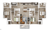 Modern 3-bedroom apartment floor plan showcasing an open living area, sleek kitchen, and private balcony.