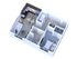 Charming 3D floor plan with one bedroom, a cozy living room, and a modern kitchen, perfect for comfortable living.