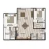 Modern floor plan featuring primary bedroom with en-suite bath, second bedroom, open kitchen, dining room, and living area for comfortable living.