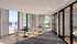 Modern apartment interior with large windows, elegant seating area, and a scenic view of the outdoors.