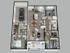 Vertical 3d rendering of 2 bedroom 2 bath floor plan with garage and den.