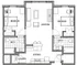 Contemporary 2-bedroom floor plan featuring a spacious living room, modern kitchen, two bathrooms, and convenient laundry area.