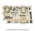 Elegant 3D floor plan highlighting 2 bedrooms, cozy living room, and modern kitchen, perfect for a stylish home.