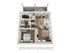 Inviting floor plan showcasing a modern 1-bedroom apartment with open-concept living and dining area, stylish kitchen, and cozy private balcony.